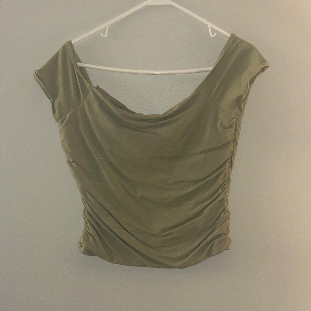 Hollister Olive Scoop Neck Ruched Top